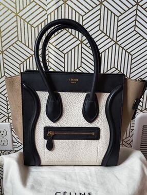 Celine Tri-Color  Luggage Tote - Black, White & Tan